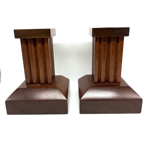 Vintage MCM Paired Wooden CandleStick Holders Square Clean Lines - Picture 1 of 10
